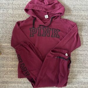 VS PINK Burgundy Hoodie and Sweatpants Set